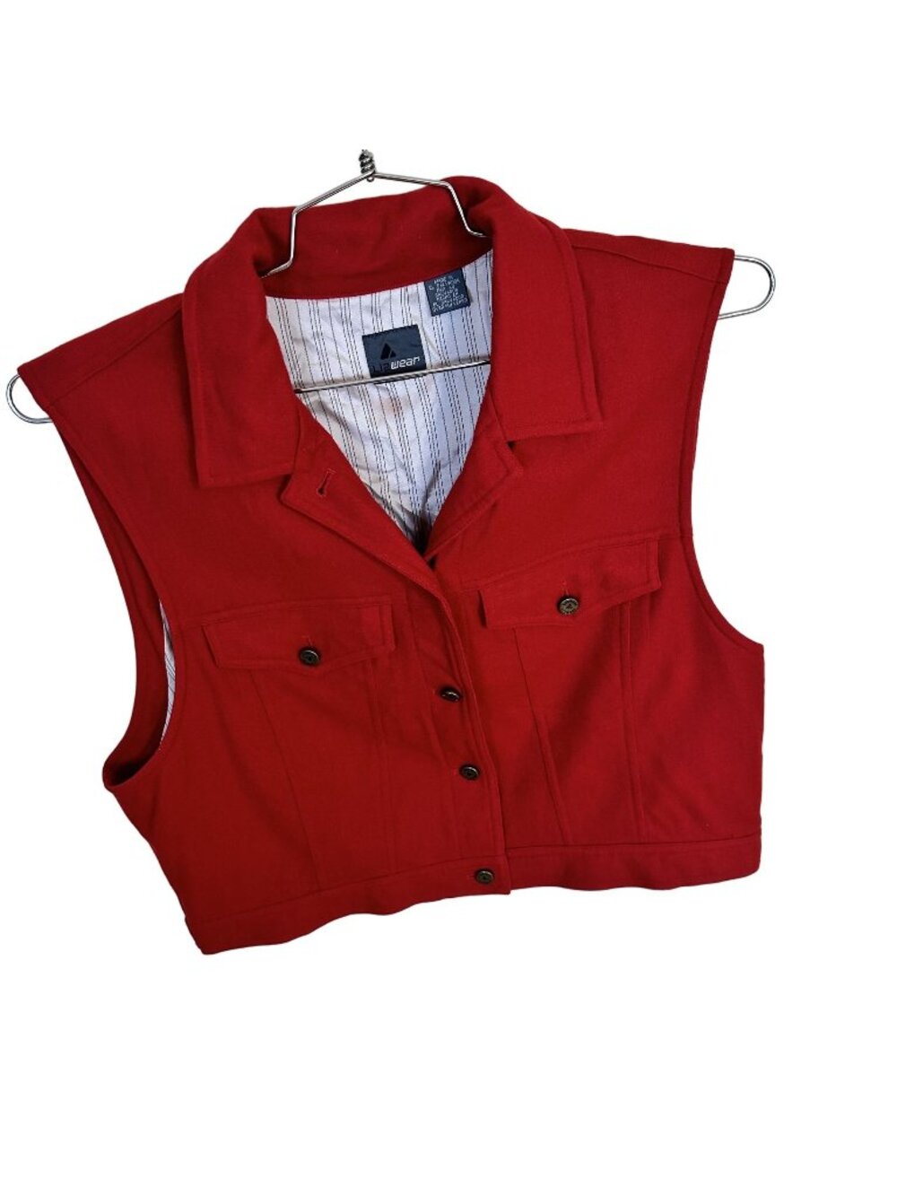 Vintage Womens Red Wool Vest Liz Claiborne Button Front Pockets 1990s Large